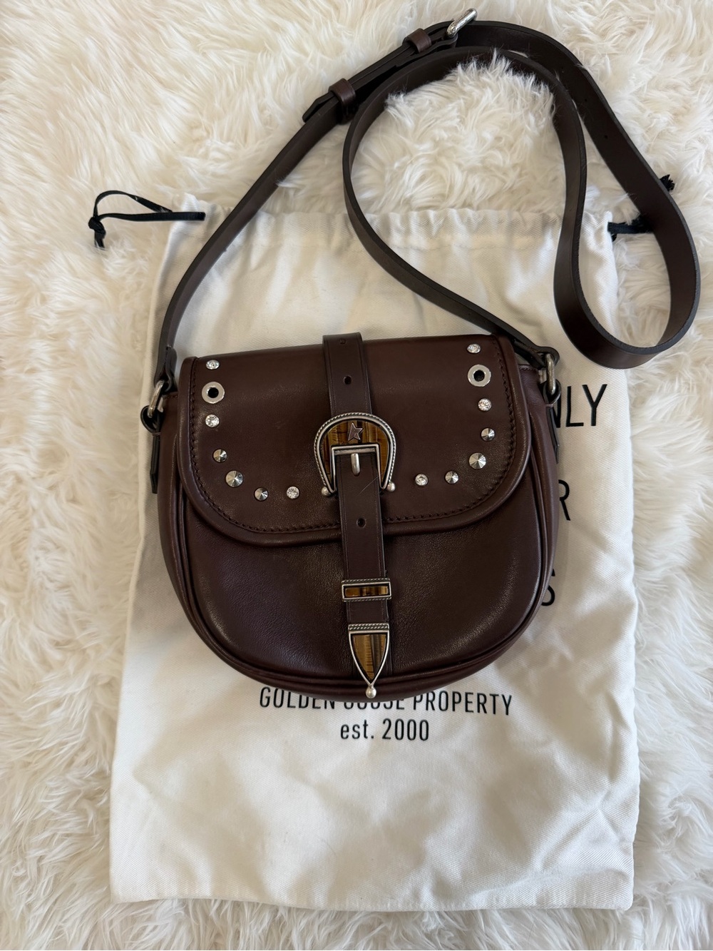 Golden Goose Rodeo Small Brown Calfskin Leather Crossbody Bag